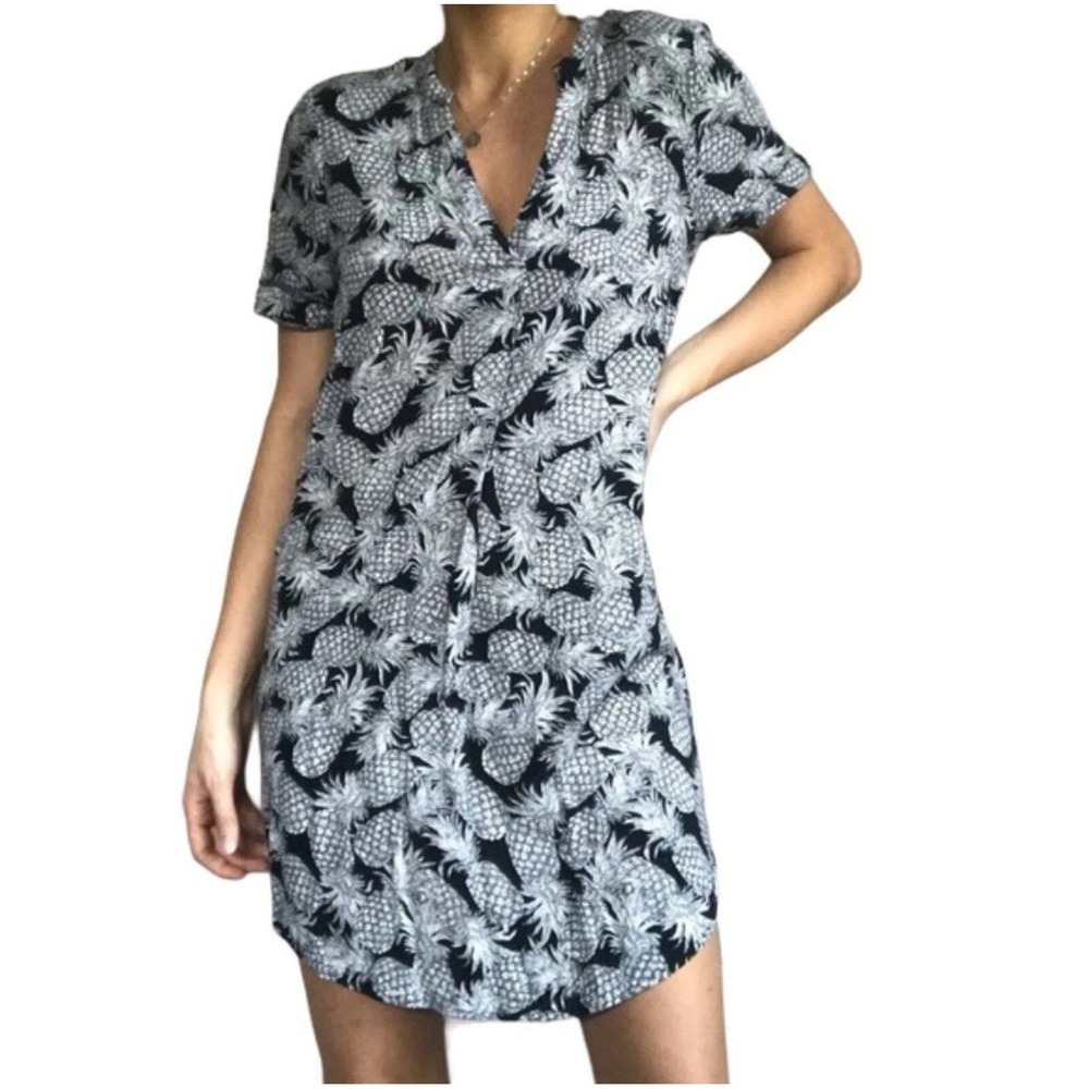 H&M Pineapple Print‎ Lightweight Button Front Shirt Dress Cover Up Size 6